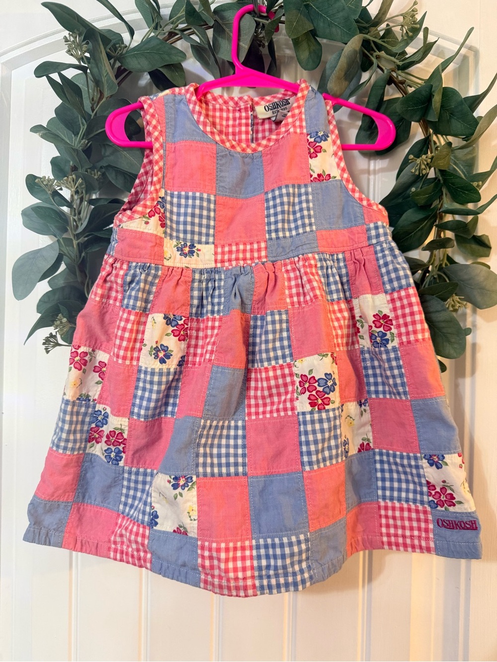 💫4/$25 • OshKosh B'gosh Pink, Blue & Cream Patchwork Sundress